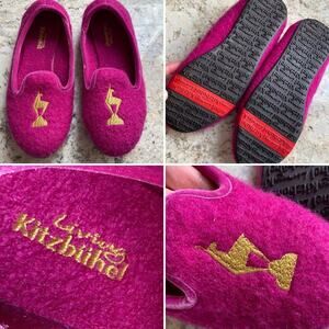Living Kitzbühel $149 Women German Wool Ballerina Slipper Hot Pink w Gold EUC 7